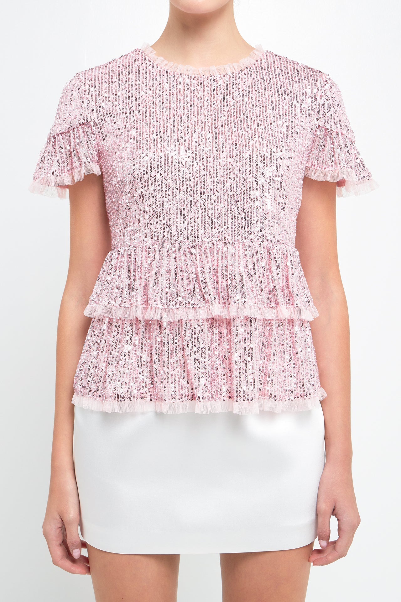 ENDLESS ROSE - Sequins Baby Doll Top with Mesh - TOPS available at Objectrare