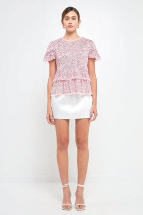 ENDLESS ROSE - Sequins Baby Doll Top with Mesh - TOPS available at Objectrare