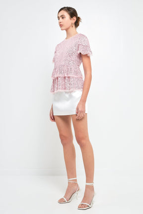 ENDLESS ROSE - Endless Rose - Sequins Baby Doll Top with Mesh - TOPS available at Objectrare