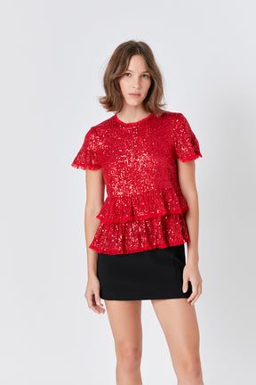 ENDLESS ROSE - Sequins Baby Doll Top with Mesh - TOPS available at Objectrare