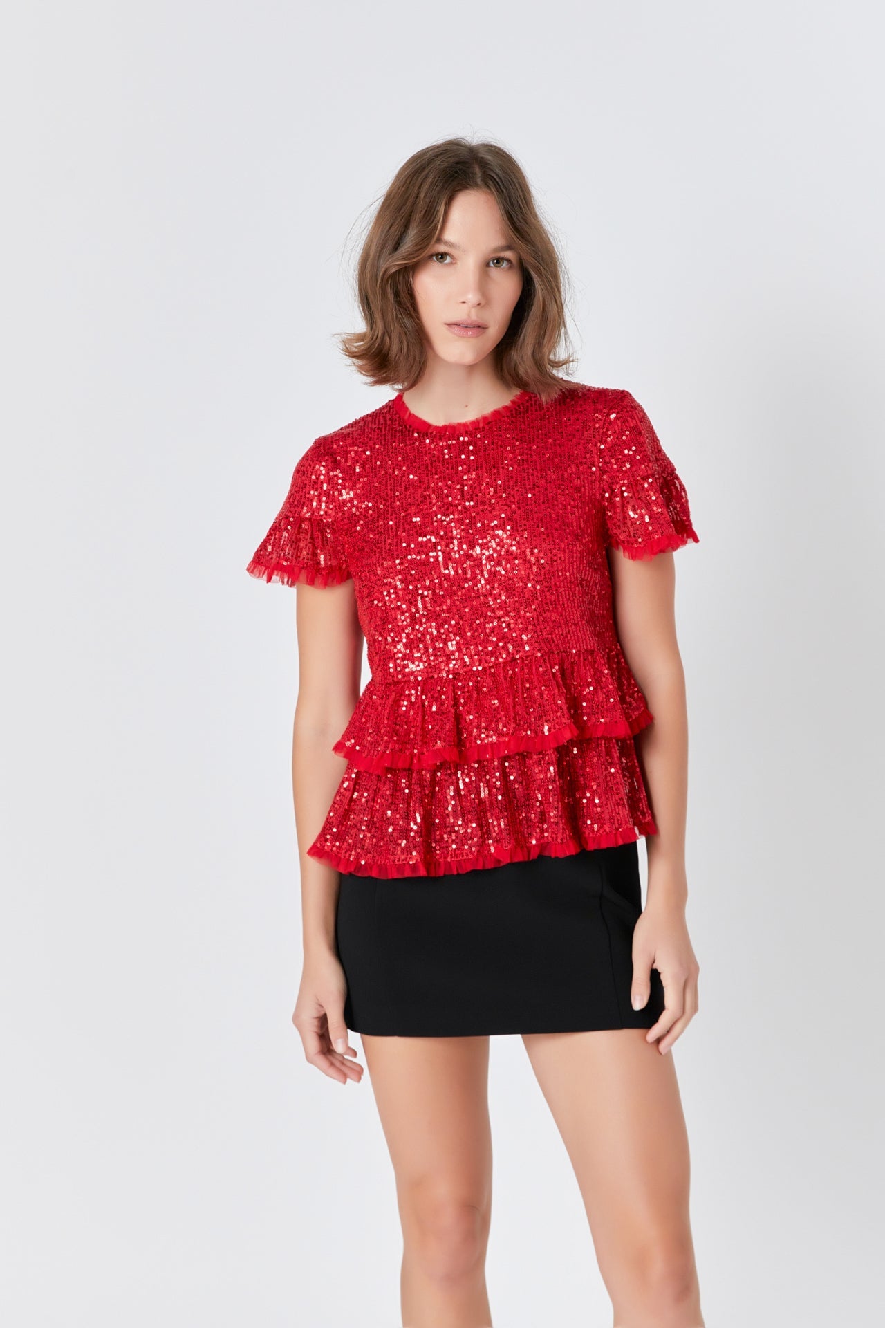 Sequins Baby Doll Top with Mesh