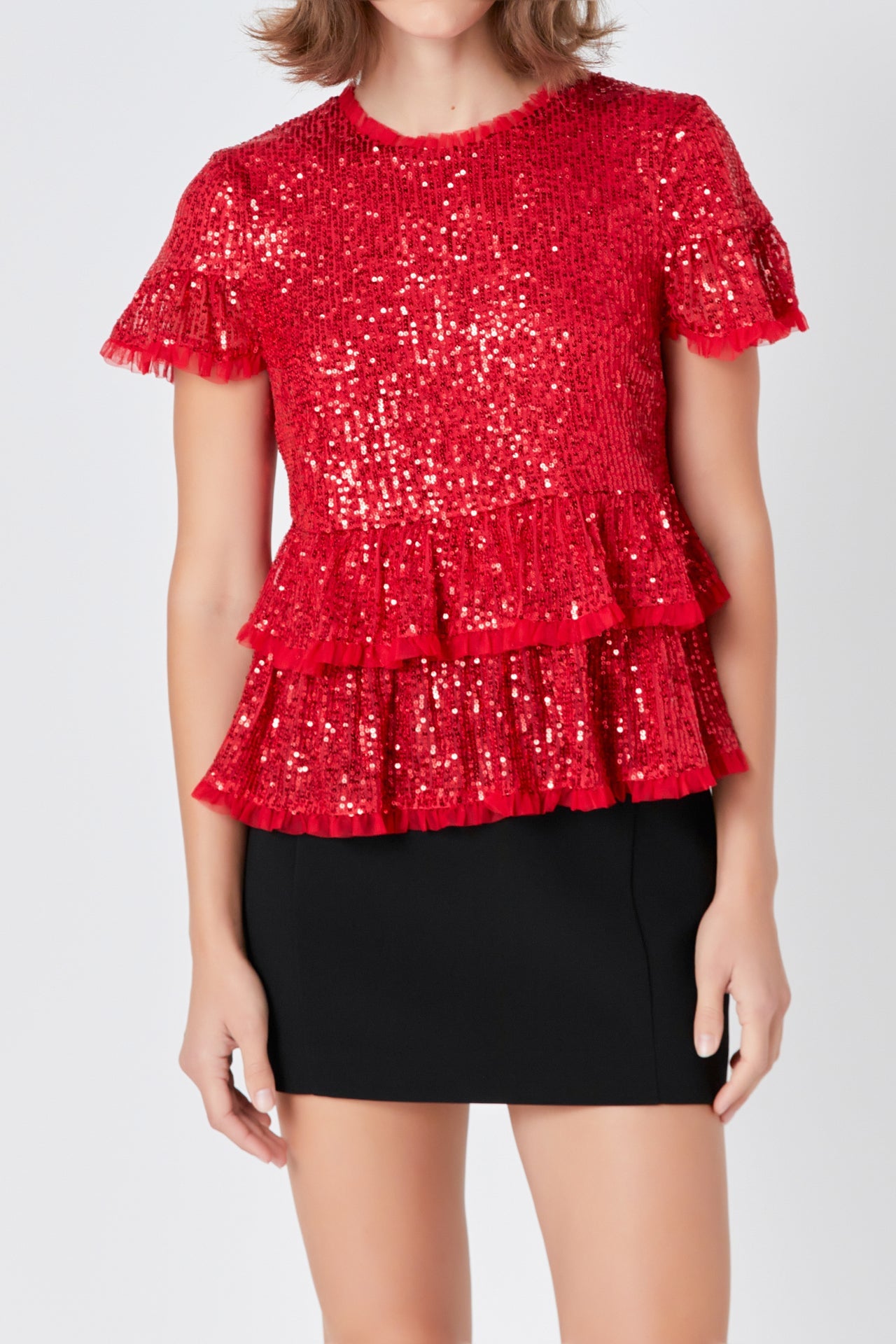 Sequins Baby Doll Top with Mesh