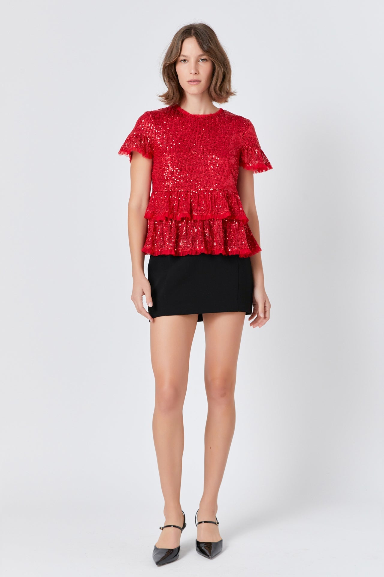 ENDLESS ROSE - Endless Rose - Sequins Baby Doll Top with Mesh - TOPS available at Objectrare