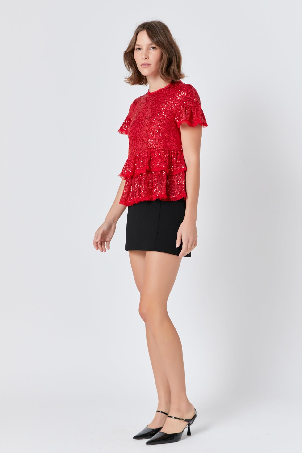 Sequins Baby Doll Top with Mesh