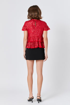 ENDLESS ROSE - Sequins Baby Doll Top with Mesh - TOPS available at Objectrare