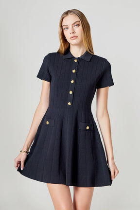 Jewel Buttoned Knit Mini Dress