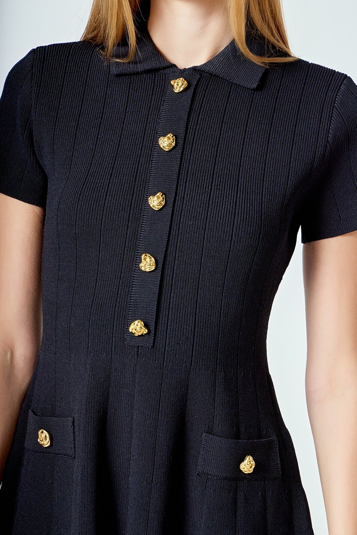 Jewel Buttoned Knit Mini Dress