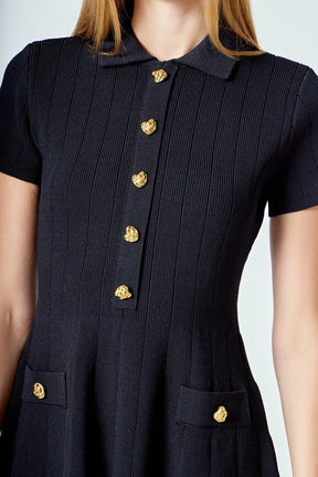 Jewel Buttoned Knit Mini Dress