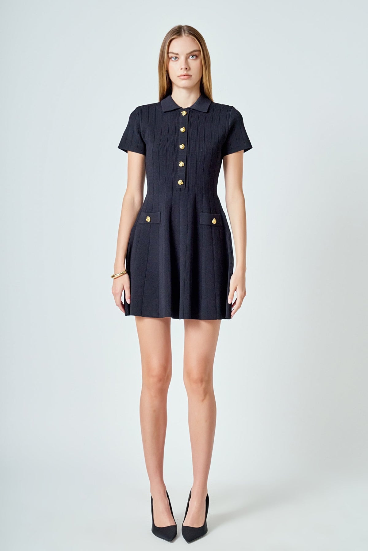 Jewel Buttoned Knit Mini Dress