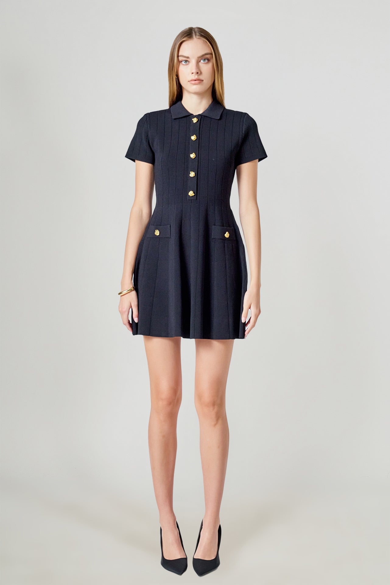Jewel Buttoned Knit Mini Dress