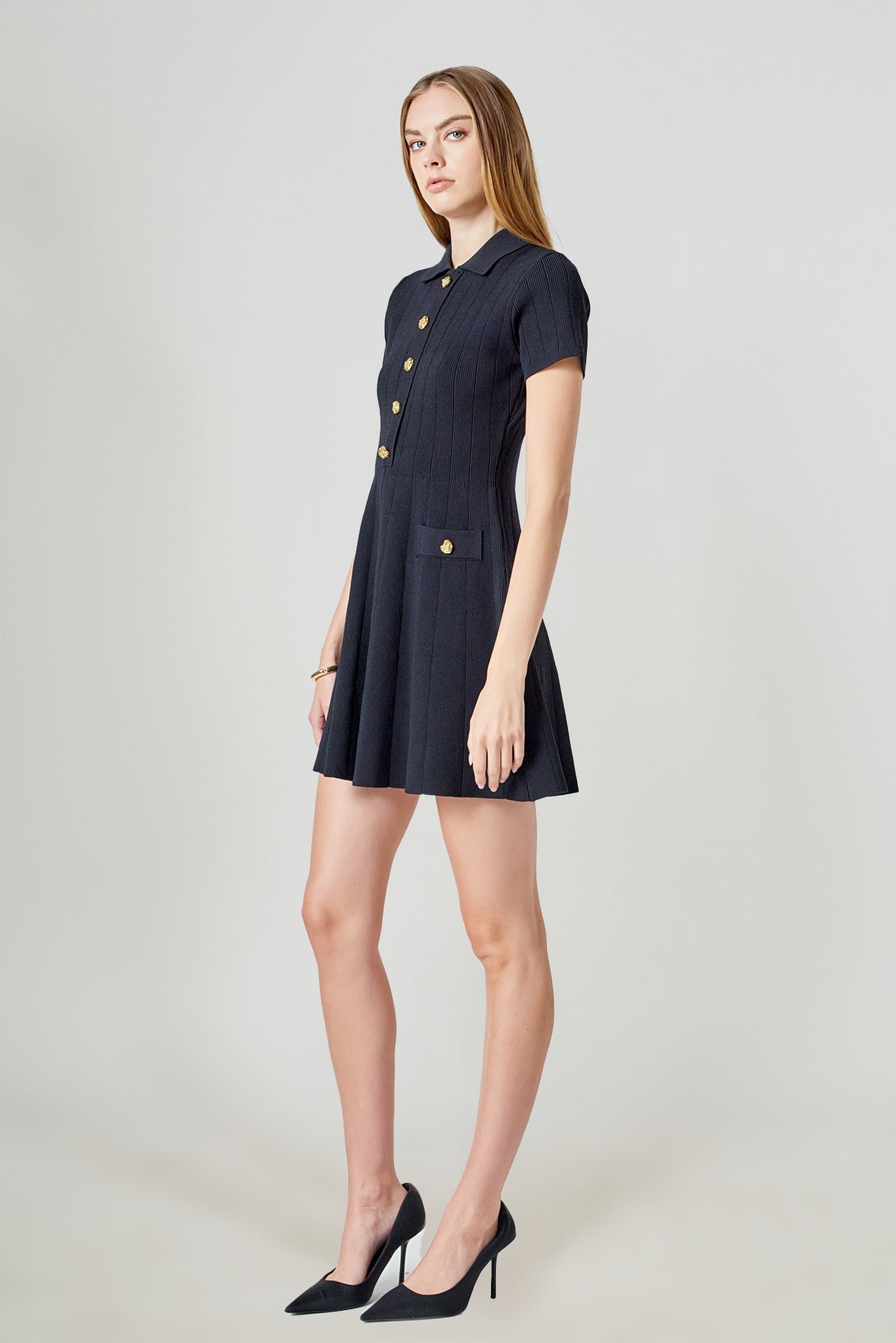 Jewel Buttoned Knit Mini Dress