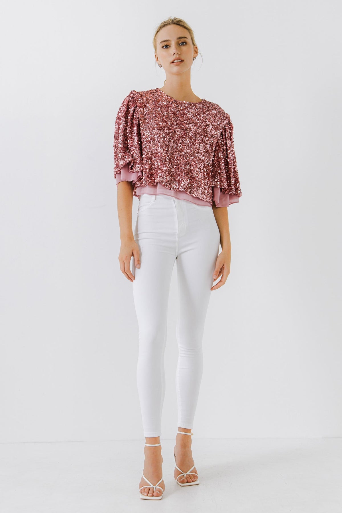ENDLESS ROSE - Sequin Flutter Sleeve Top - TOPS available at Objectrare