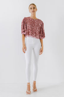 ENDLESS ROSE - Sequin Flutter Sleeve Top - TOPS available at Objectrare