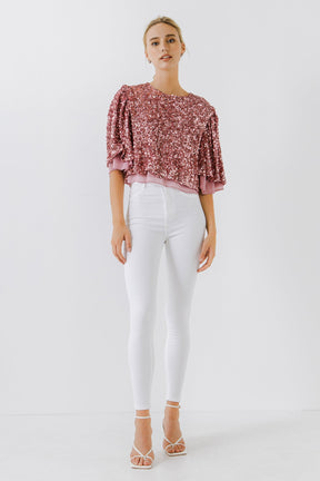 ENDLESS ROSE - Sequin Flutter Sleeve Top - TOPS available at Objectrare