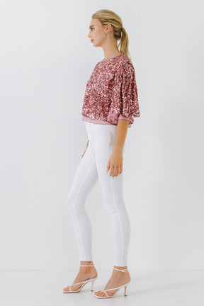 ENDLESS ROSE - Sequin Flutter Sleeve Top - TOPS available at Objectrare