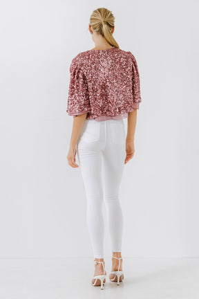 ENDLESS ROSE - Sequin Flutter Sleeve Top - TOPS available at Objectrare