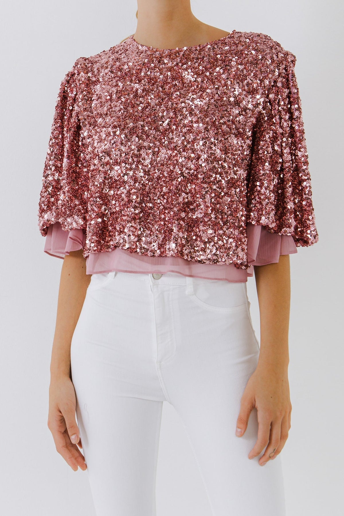 ENDLESS ROSE - Sequin Flutter Sleeve Top - TOPS available at Objectrare