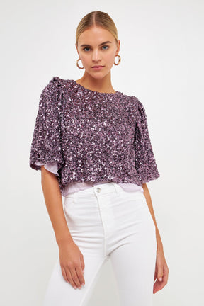 ENDLESS ROSE - Sequined Flutter Sleeve Top - TOPS available at Objectrare