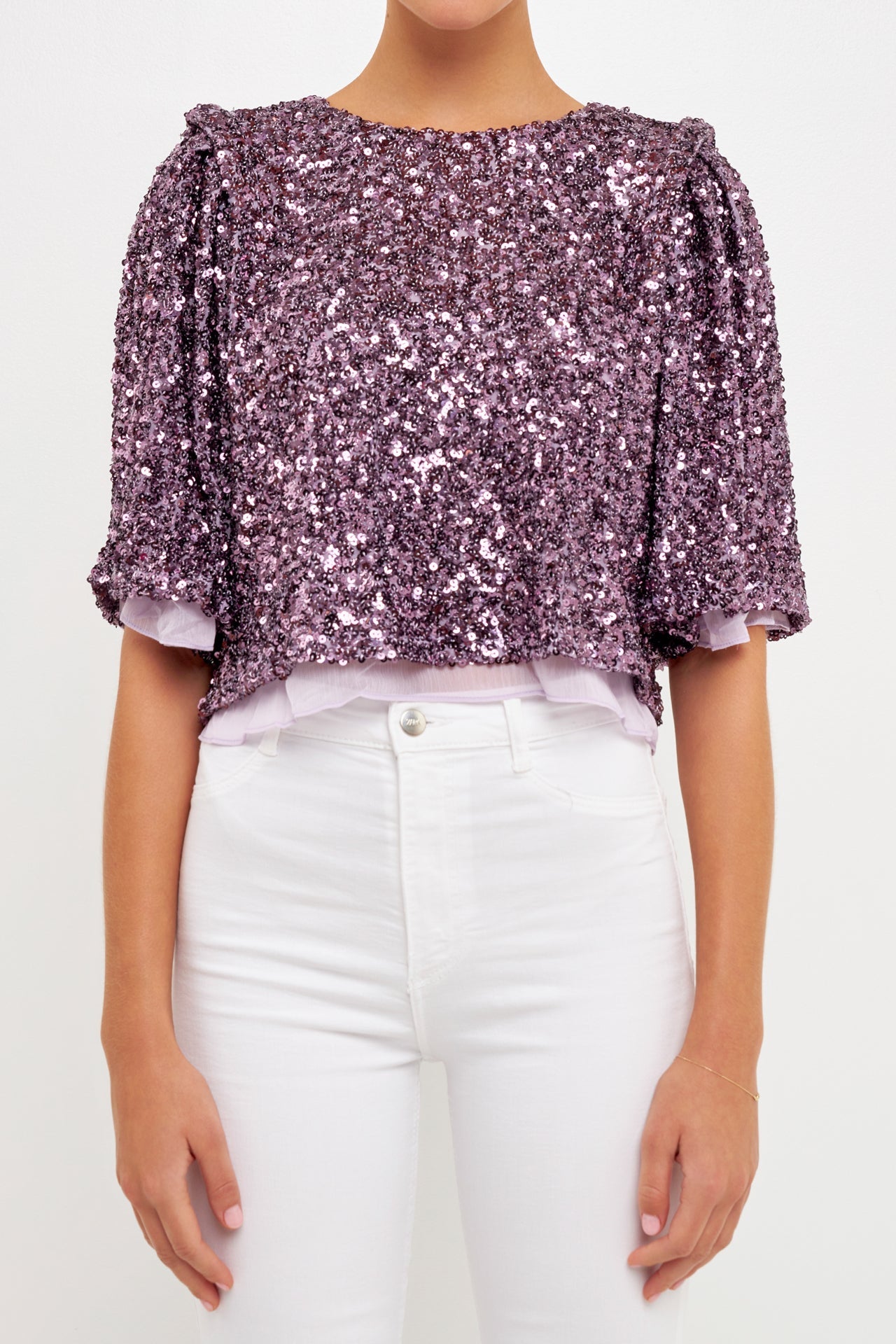 ENDLESS ROSE - Sequin Flutter Sleeve Top - TOPS available at Objectrare