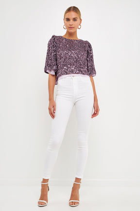 ENDLESS ROSE - Sequined Flutter Sleeve Top - TOPS available at Objectrare