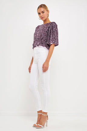 ENDLESS ROSE - Sequined Flutter Sleeve Top - TOPS available at Objectrare