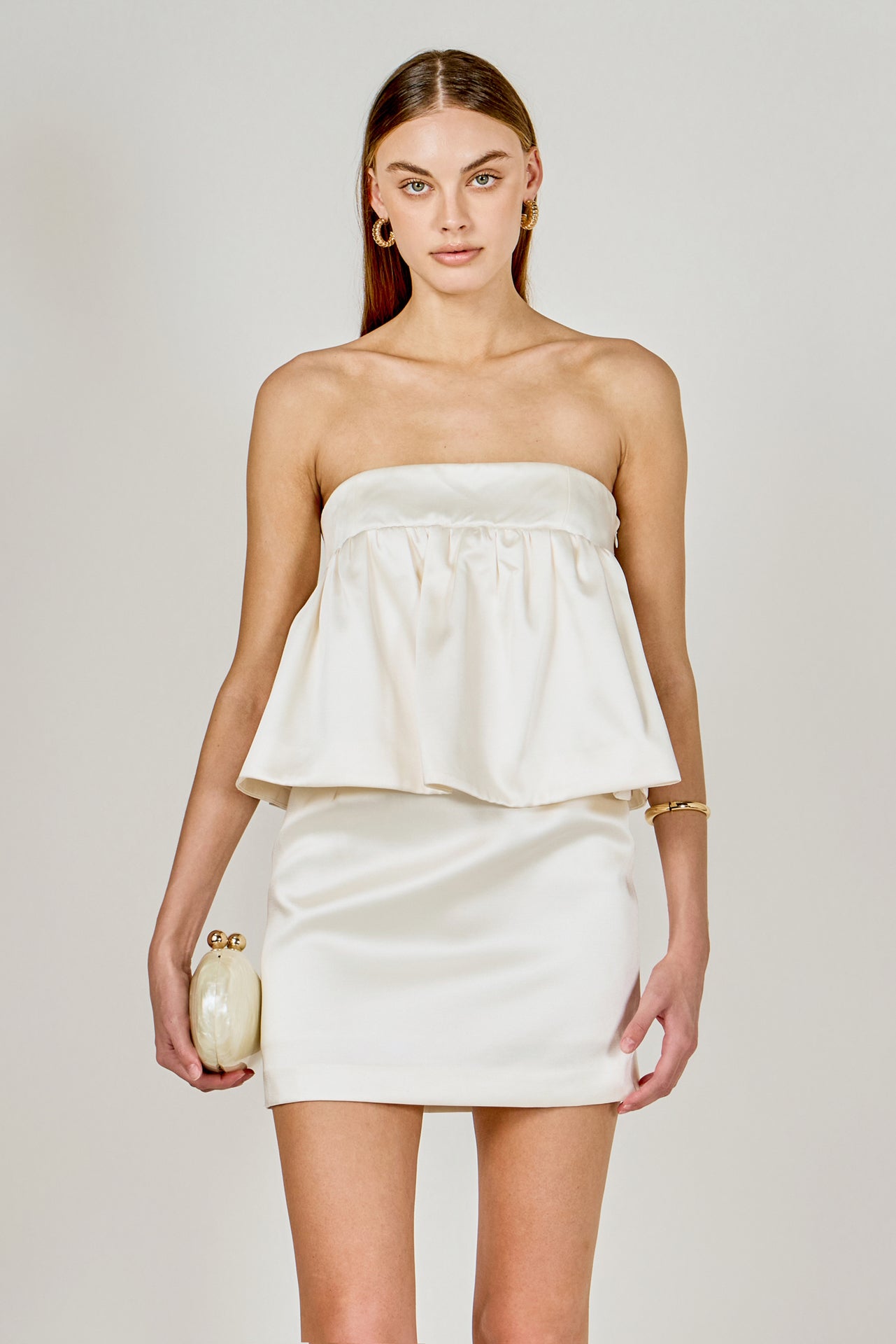 ENDLESS ROSE - Strapless Satin Mini Dress - DRESSES available at Objectrare