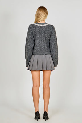 ENDLESS ROSE - Jewel Embroidered Fuzzy Cable Knit Chunky Sweater - SWEATERS & KNITS available at Objectrare