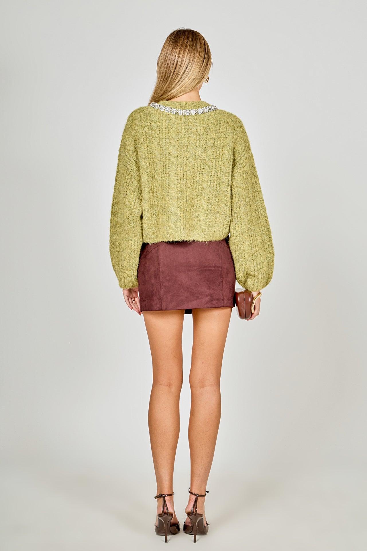 ENDLESS ROSE - Jewel Embroidered Fuzzy Cable Knit Chunky Sweater - SWEATERS & KNITS available at Objectrare