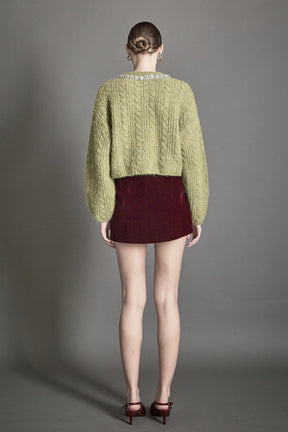 ENDLESS ROSE - Jewel Embroidered Fuzzy Cable Knit Chunky Sweater - SWEATERS & KNITS available at Objectrare