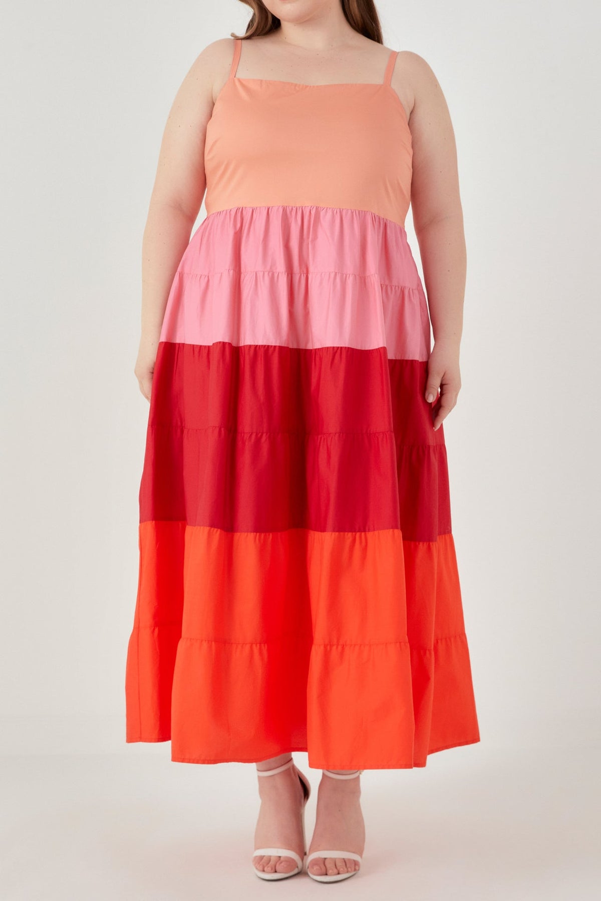 ENGLISH FACTORY - Plus Size Color Block Spaghetti Maxi Dress - DRESSES available at Objectrare