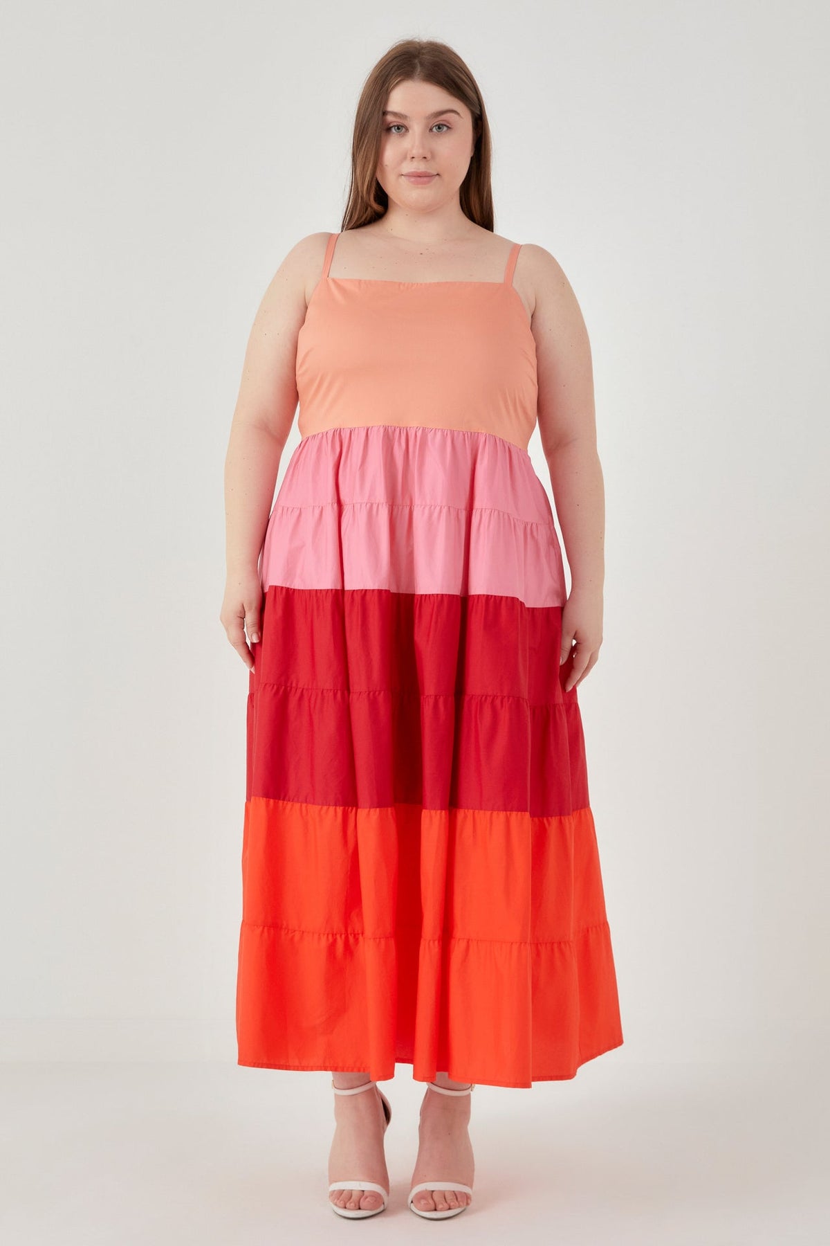 ENGLISH FACTORY - Plus Size Color Block Spaghetti Maxi Dress - DRESSES available at Objectrare