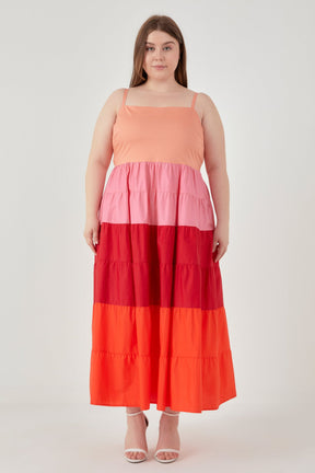 ENGLISH FACTORY - Plus Size Color Block Spaghetti Maxi Dress - DRESSES available at Objectrare