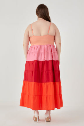 ENGLISH FACTORY - English Factory - Plus Size Color Block Spaghetti Maxi Dress - DRESSES available at Objectrare