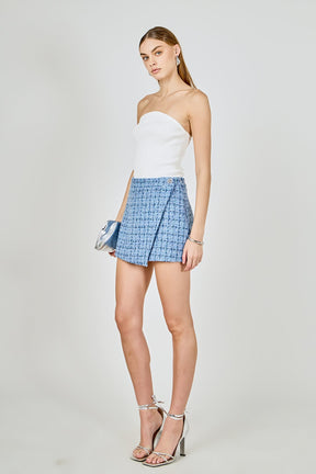 ENDLESS ROSE - Tweed Front Flap Wrap Skirt - SKIRTS available at Objectrare