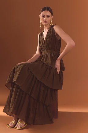ENDLESS ROSE - Crinkled Deep V Tiered Maxi Dress - DRESSES available at Objectrare