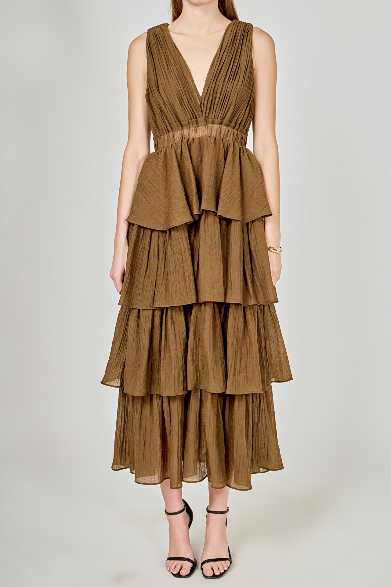 ENDLESS ROSE - Crinkled Deep V Tiered Maxi Dress - DRESSES available at Objectrare