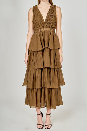 ENDLESS ROSE - Crinkled Deep V Tiered Maxi Dress - DRESSES available at Objectrare