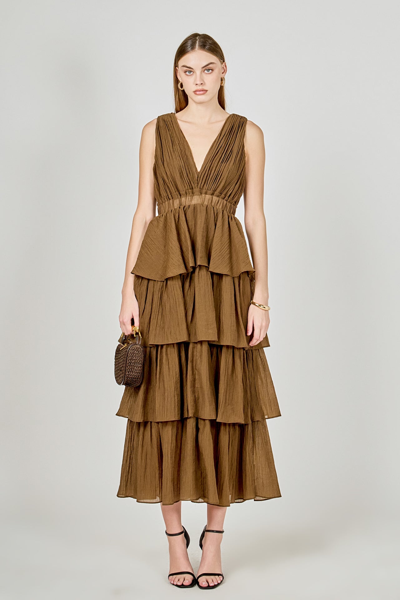 ENDLESS ROSE - Crinkled Deep V Tiered Maxi Dress - DRESSES available at Objectrare