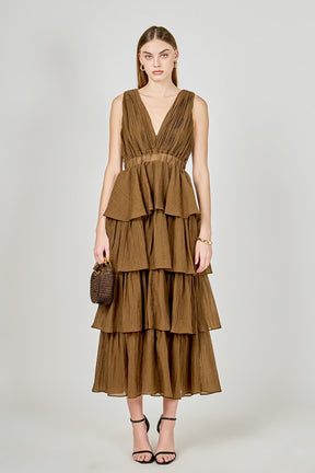 ENDLESS ROSE - Crinkled Deep V Tiered Maxi Dress - DRESSES available at Objectrare