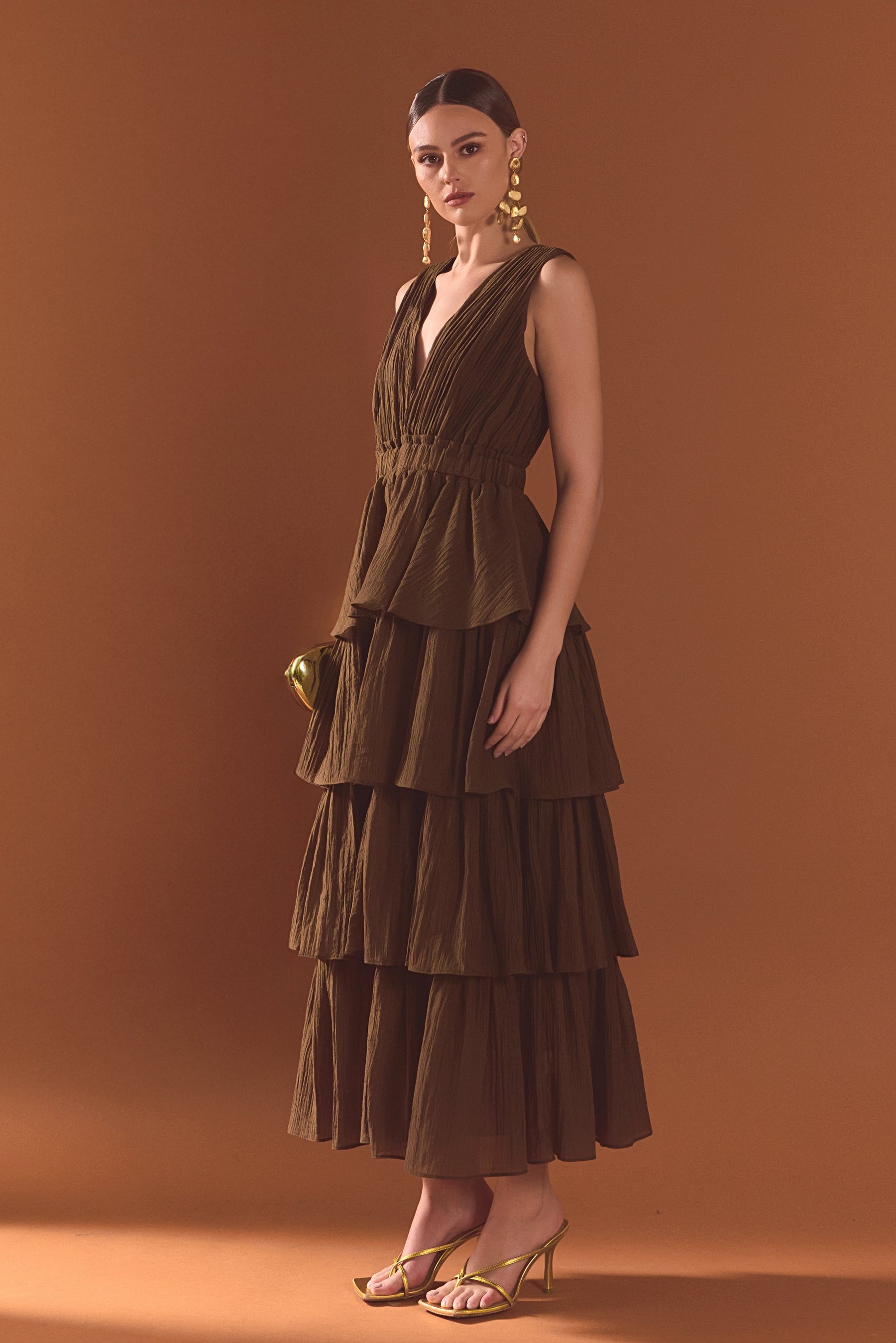 ENDLESS ROSE - Crinkled Deep V Tiered Maxi Dress - DRESSES available at Objectrare