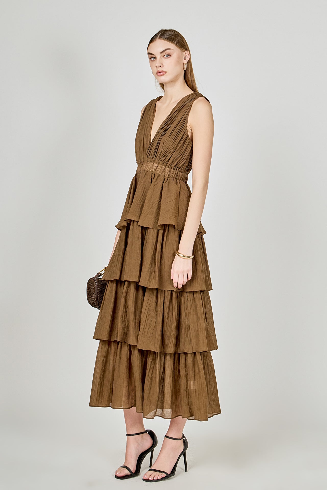 ENDLESS ROSE - Crinkled Deep V Tiered Maxi Dress - DRESSES available at Objectrare