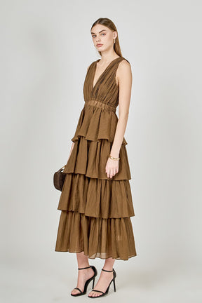 ENDLESS ROSE - Crinkled Deep V Tiered Maxi Dress - DRESSES available at Objectrare