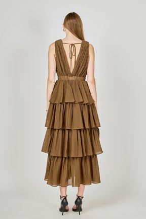 ENDLESS ROSE - Crinkled Deep V Tiered Maxi Dress - DRESSES available at Objectrare