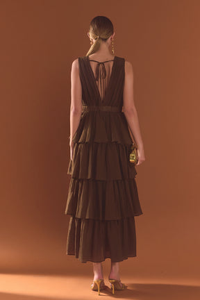 ENDLESS ROSE - Crinkled Deep V Tiered Maxi Dress - DRESSES available at Objectrare