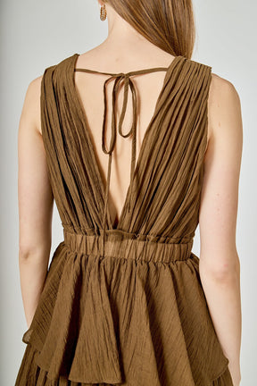 ENDLESS ROSE - Crinkled Deep V Tiered Maxi Dress - DRESSES available at Objectrare