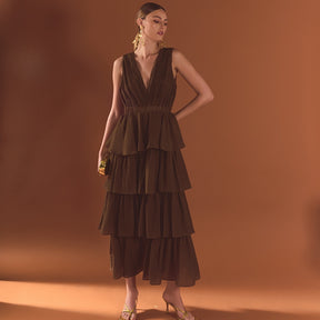 ENDLESS ROSE - Crinkled Deep V Tiered Maxi Dress - DRESSES available at Objectrare