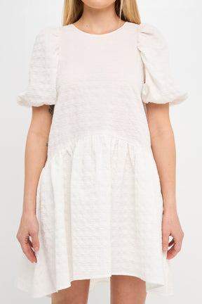 Back Tie Jacquard Puff Dress