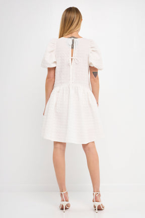 Back Tie Jacquard Puff Dress