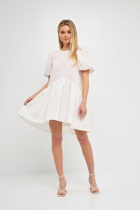Back Tie Jacquard Puff Dress