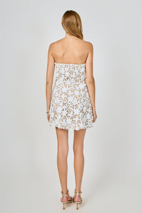 ENDLESS ROSE - Floral Applique Sequins Lace Strapless Mini Dress - DRESSES available at Objectrare